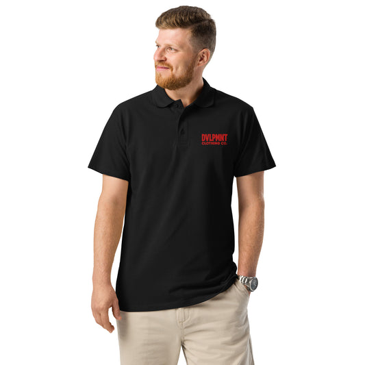 DVLPMNT CLOTHING CO. premium pique polo shirt made with DTFILM fabric, shown in a casual style with a classic collar and short sleeves.