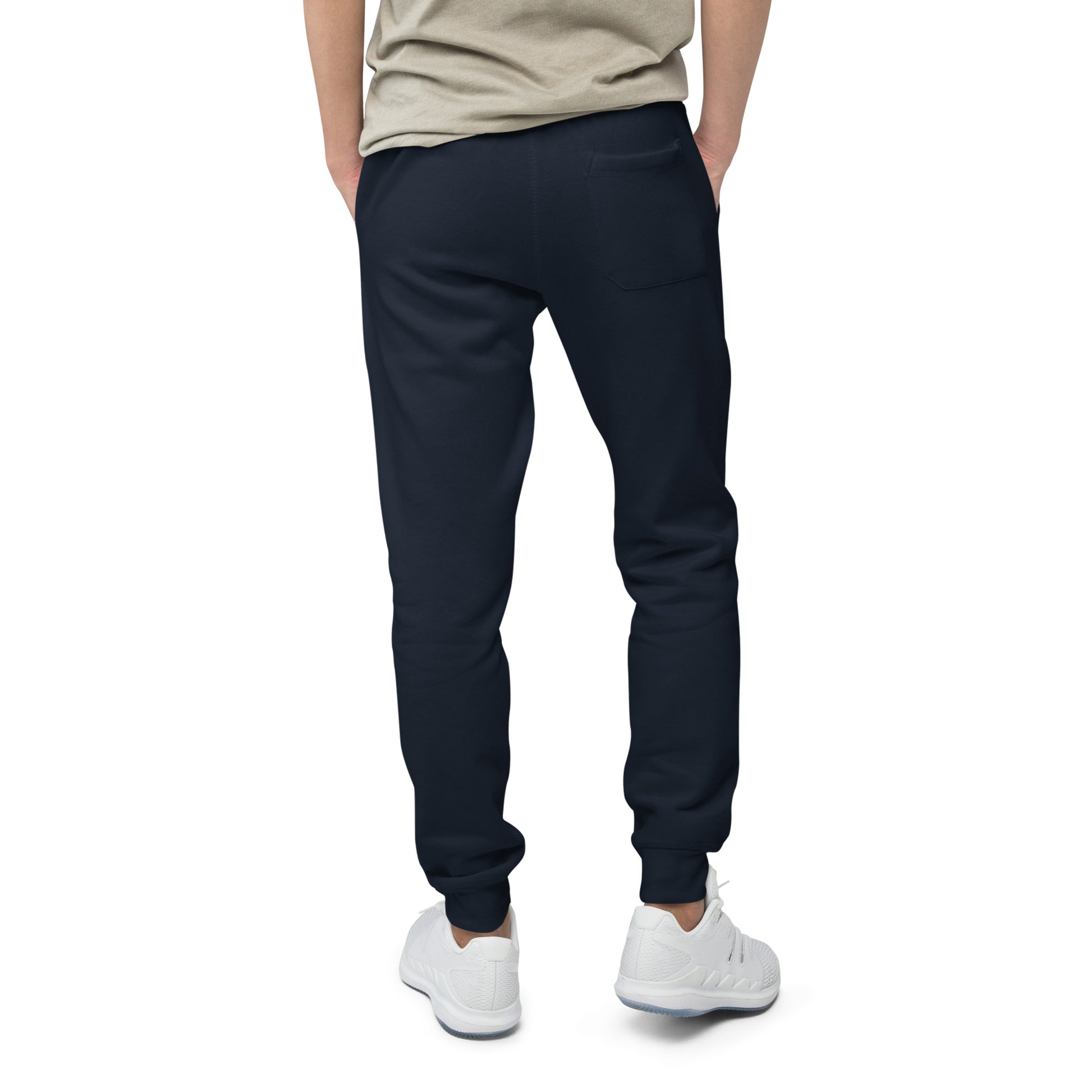 Unisex black fleece sweatpants by DVLPMNT CLOTHING CO., casual loungewear with elastic waistband and relaxed fit.