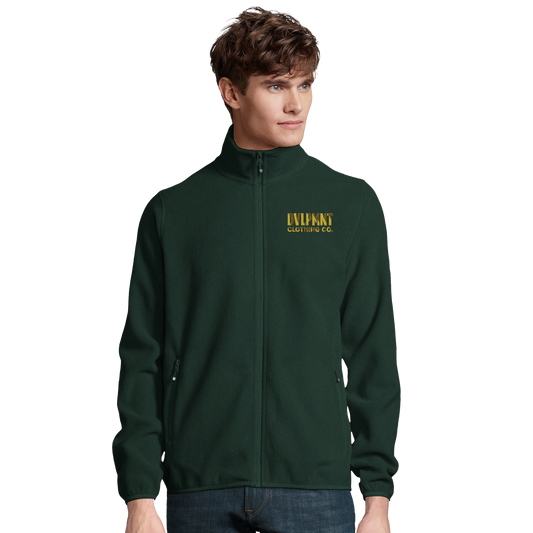 DVLPMNT CLOTHING CO. Microfleece full-zip jacket with print material, featuring a rope design on the front, casual outdoor style.